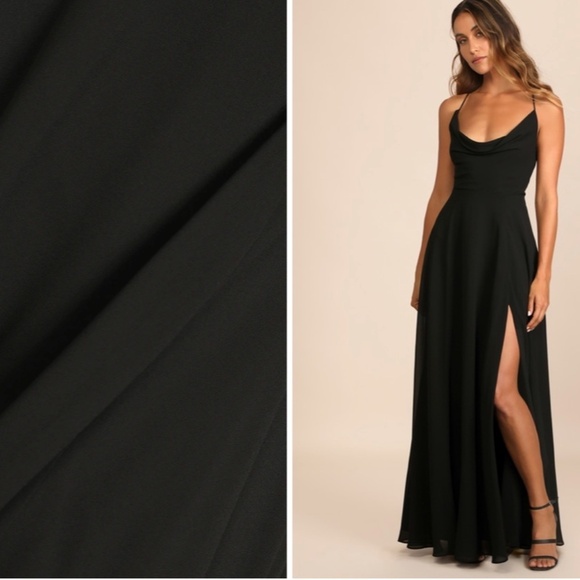 LULU's Elegant Wedding Flowy Chiffon Sexy Cowl Neck Lace Up Back Gown NWOT - Picture 3 of 4